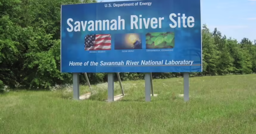 A sign identifies the Savannah River Site and its national laboratory.